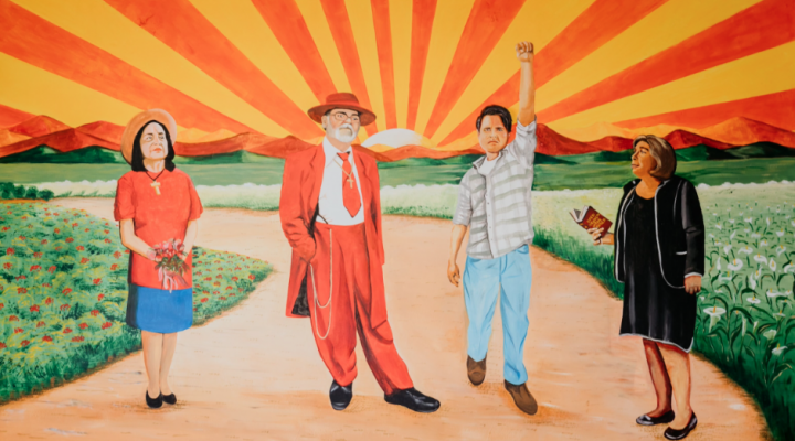 a mural depicting Dolores Huerta, Bobby Verdugo, César Chavez, & Sylvia Mendez